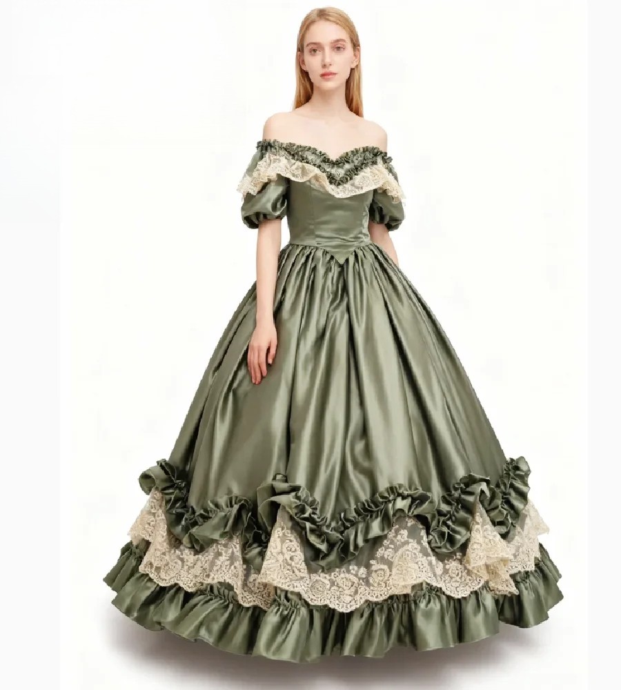 Fantasy Renaissance Evening Dress Off Shoulders Satin Medieval Viking Prom  Gowns | eBay