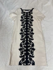 Max Mara Weekend Womens Size US 10 Cotton Textile Cream Black Detail Shift Dress