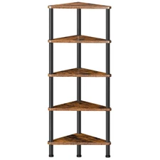 Corner Shelf Stand Industrial 5-Tier Bookshelf with Metal Frame Plant Display