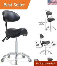 Sleek Black Saddle Stool with Backrest - Perfect for Tattoo and Lash Technicians