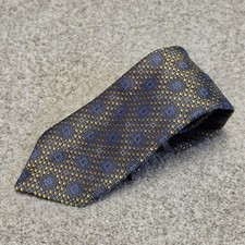 Ermenegildo Zegna 100 Silk Tie Blue Gold Geometric Medallion Squares Italy