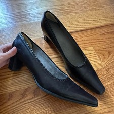 Vintage 90s Black Stuart Weitzman Heels with Braided Detail Square Toe Pumps