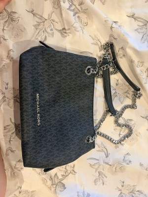 Michael Kors Black Logo Shoulder Bag Chain Strap Zip Detachable, Silver