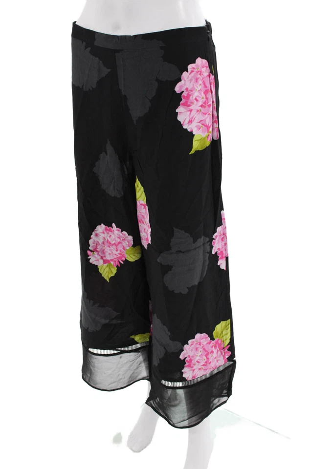 French Connection Women's ZIP Closure Wide Leg Black Floral Pants Size 8 - Image 2 of 4