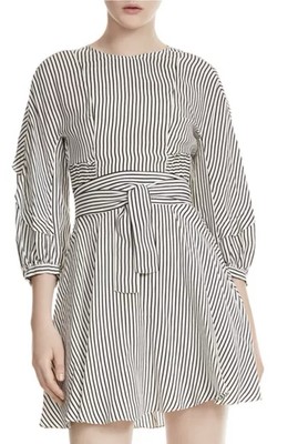 MAJE Roxby Black White Striped Smocked Tie Dress size 1 (Small)