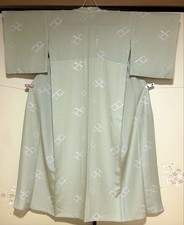 Green Silk Yukata with Yuzen Dye Pattern, Used