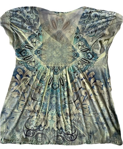 One World Y2K Green Fairy Cap Sleeve Mesh Sheer Back Hippie Whimsy Boho Top - Picture 8 of 23