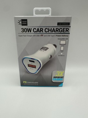 Bytech Pd Car Charger, 30 W, Two 3 A Ports, White USB & Type C Fast Charging