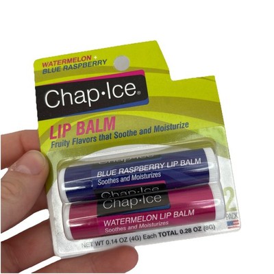 Chap Ice NEW Lip Balm, Set Of 2, Blue Raspberry & Watermelon SHIPS IN 24 HRS!
