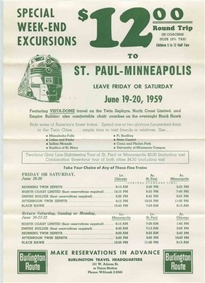 1959 Burlington Route St Paul Minneapolis Excursions on Name Trains Vista Domes 