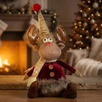 Deko Elch 24Cm Sitzend Weihnachtsdeko Figur ZipfelmüTze Glitzer Geweih Rentier