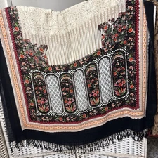 DANA XU Wool Scarf Wrap Pashmina Shawl Large 88 x 42 Gold Black Baroque Fringe