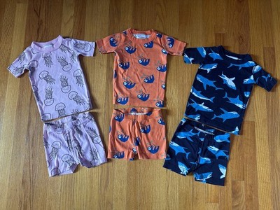 Hanna Andersson Short John Pajamas, 90cm, 3T, 3 pairs, Sharks Sloth Jellyfish