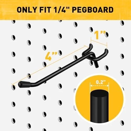 60-Piece 4 Inch Extra Thick Pegboard Hooks, Heavy Duty Peg Board Organizer