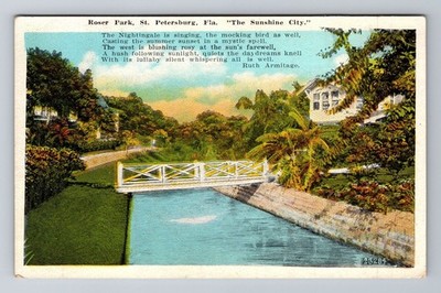 St Petersburg FL-Florida, Roser Park, Foot Bridge, Antique Vintage Postcard
