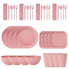 Pink Wheat Straw Dinnerware Set 16pcs/Set Durable - Reuseable
