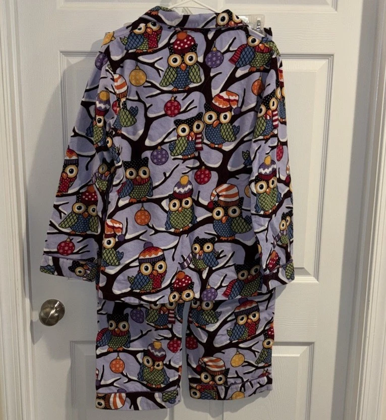 Комплект пижам Nick & Nora фиолетовый рождественский принт с совой фланелевый женский размер L - Изображение 2 из 3