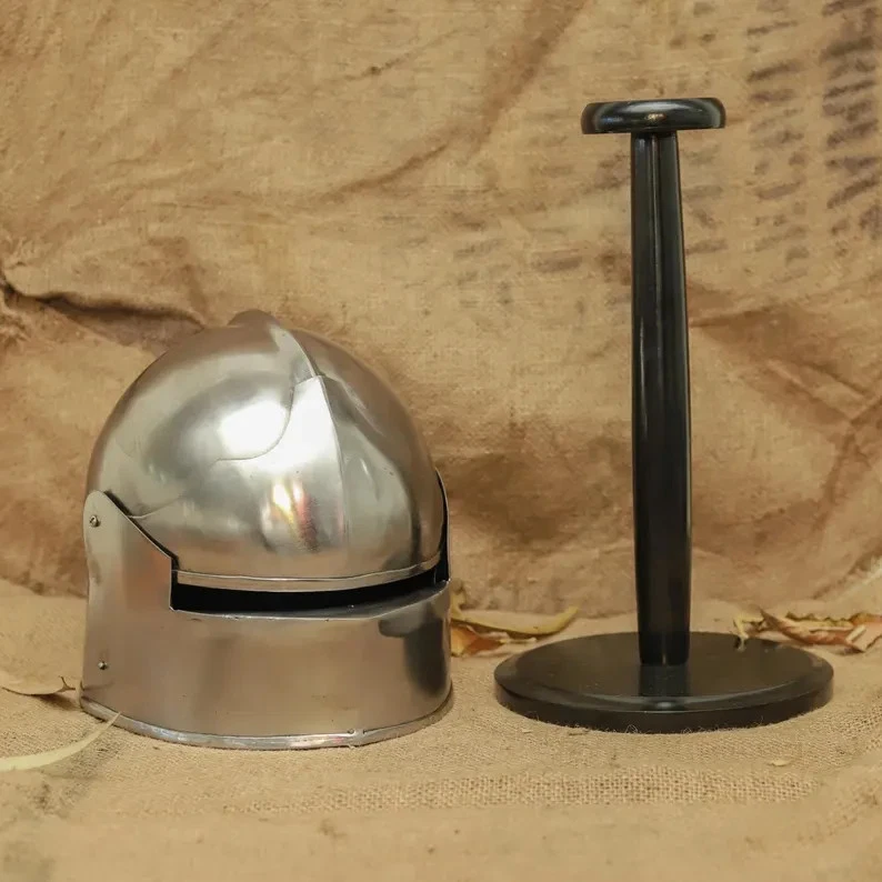 Casque Médiéval Guerrier En Acier – Bascinet Avec Cotte De Mailles – Reproduction Artisanale