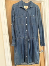 Levi’s Denim Jean Button Front Shirt Dress Darted Shift Tie belt Western Size L