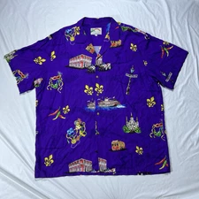 Vintage Mardi Gras Hawaiian Shirt Men’s 3XL New Orleans Purple Paradise Found