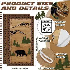2 Pcs Bear Hand Towel Set Cabin Forest Bear Absorbent Bathroom Towel Rustic