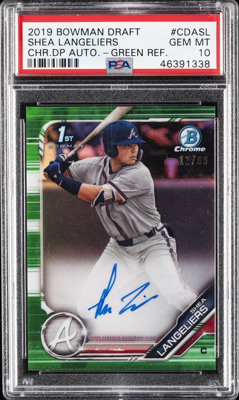 2019 BOWMAN DRAFT CHROME DRAFT PICKS AUTO SHEA LANGELIERS #/99 PSA 10 AUTO