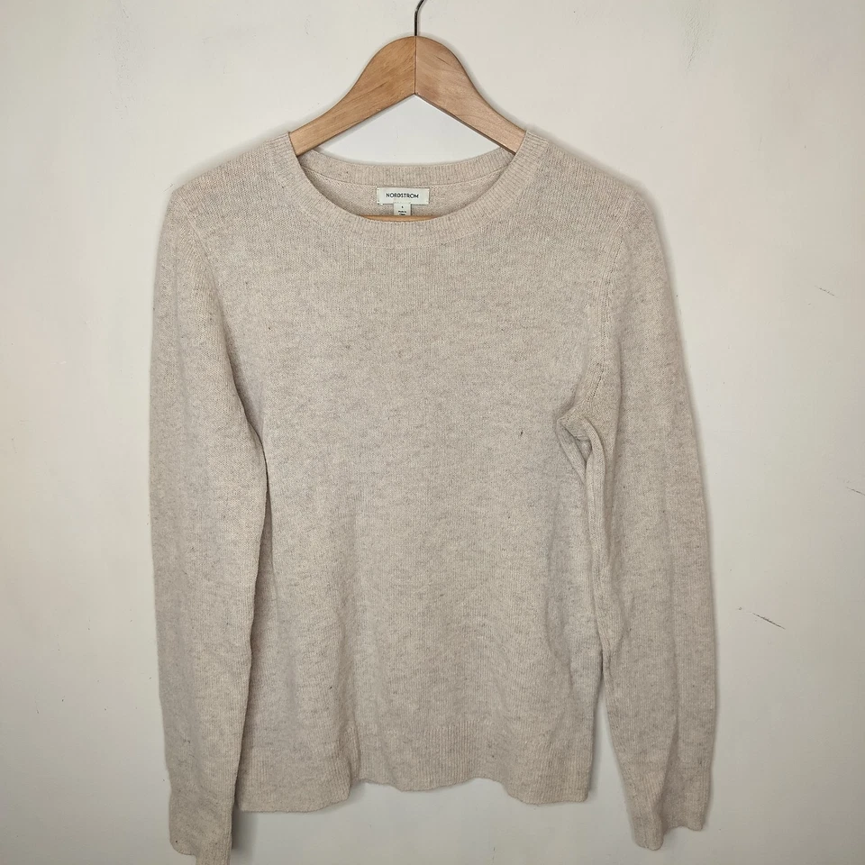 Suéter de cachemir para mujer Nordstrom talla pequeña beige natural desnudo cuello redondo Foto 2 de 4