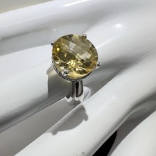 Sterling Silver 925 Round Cushion Cut Citrine 12mm Gemstone Ring Size 7 Marked Q