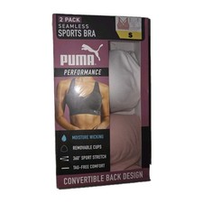 PUMA Performance Women's 2 Pack Seamless Sports Bras Size SMALL Pink White NEW