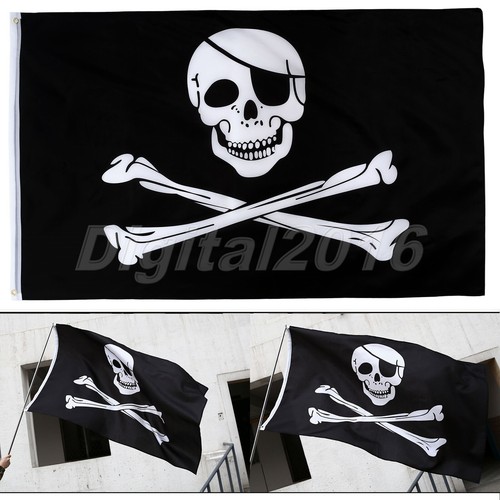 Large Skull and Crossbones Flag Jolly Roger Pirate Eyelets Party Banner 3x5FT - Picture 2 of 5