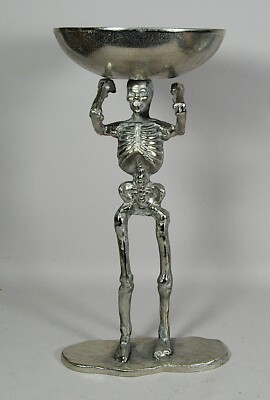Halloween Aluminum Standing Skeleton Pedestal Candy Bowl 17'' Tall