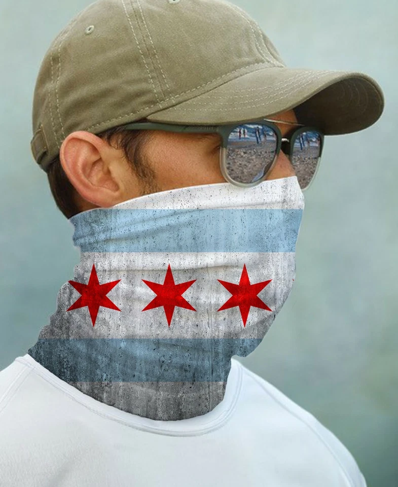 PARAGON SUN GAITER Mask UPF 50+ UV Protect Sport Face Neck Outdoor Sun Chicago Flag