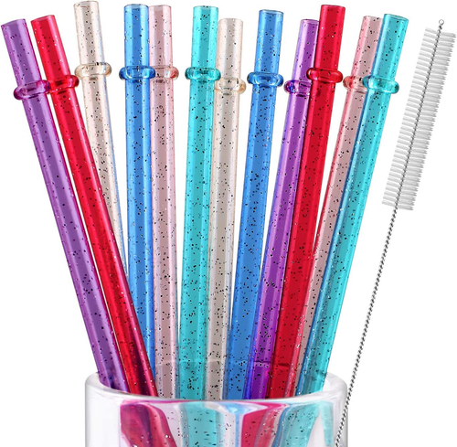 12 Piece 11 Inches Reusable Plastic Straws for Tall Cups and Tumblers 6 Colors B