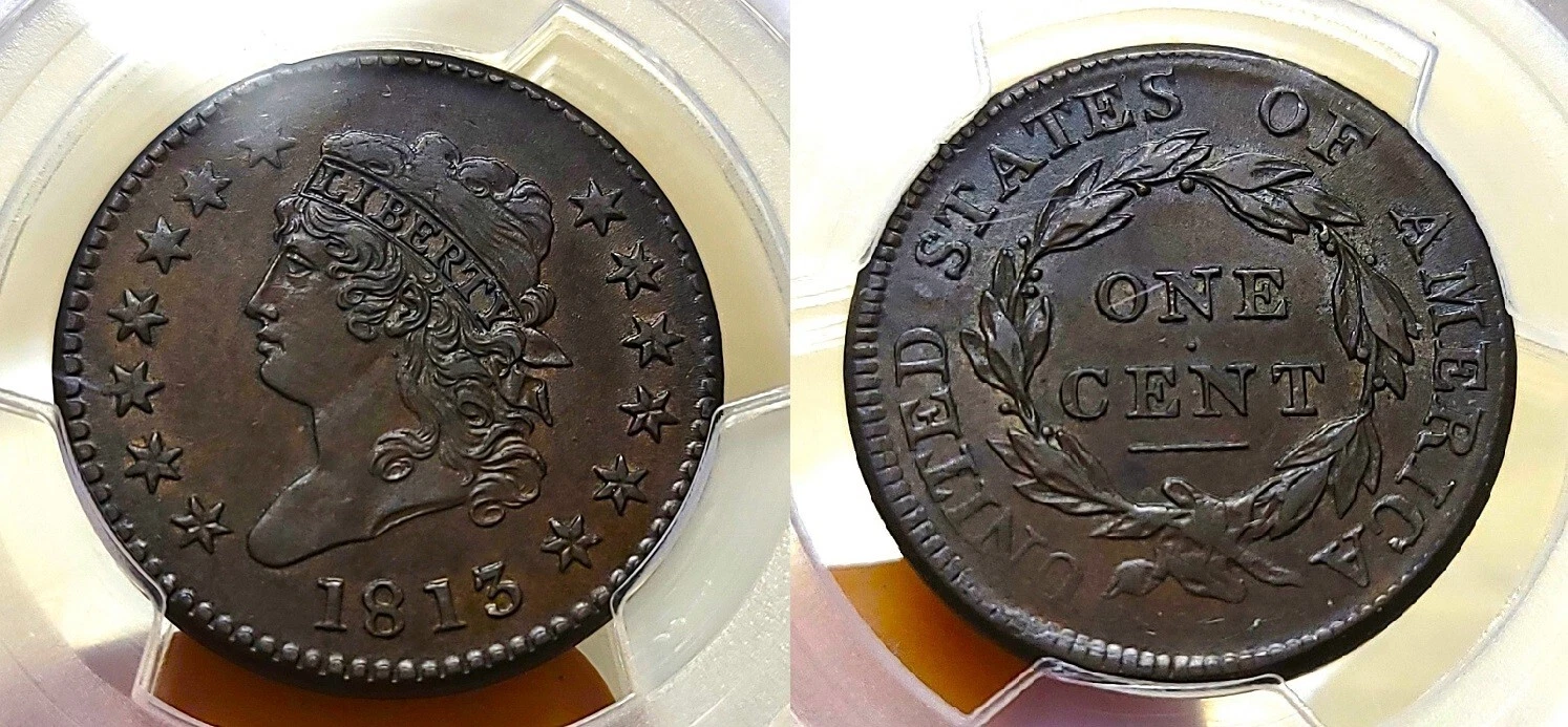 1813 S-293 Classic Head Large Cent 1c PCGS AU 58 BN