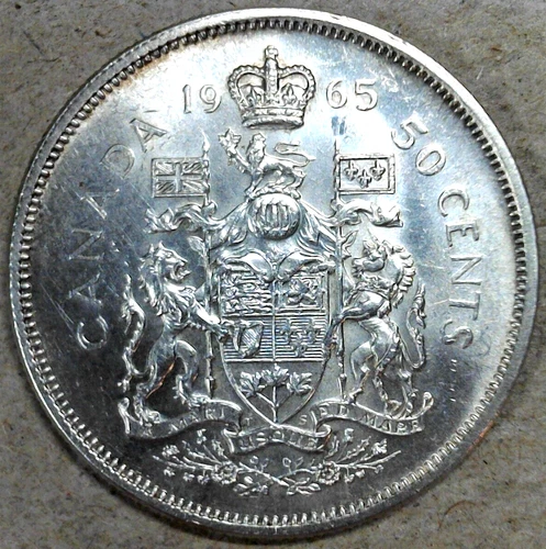 1965 Canada 50 Cent Piece VHG Uncirculated Queen Elizabeth II 80% Silver Coin