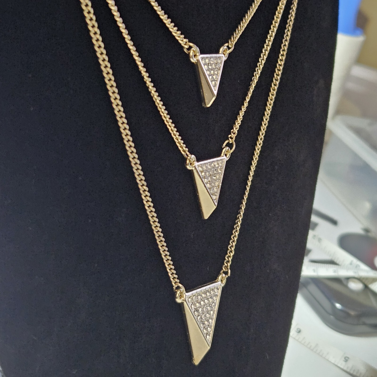 Express Gold Tone Layered Triangular Rhinestone T… - image 6