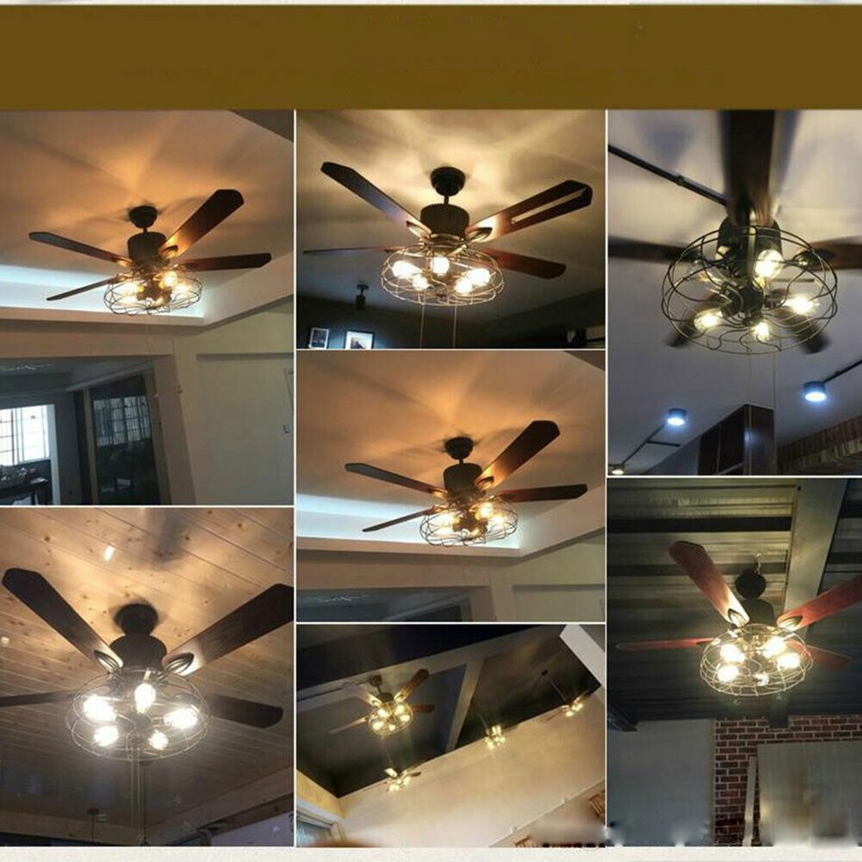52" Industrial Rustic Edison Ceiling Fan With Cage Light With Remote Control eBay