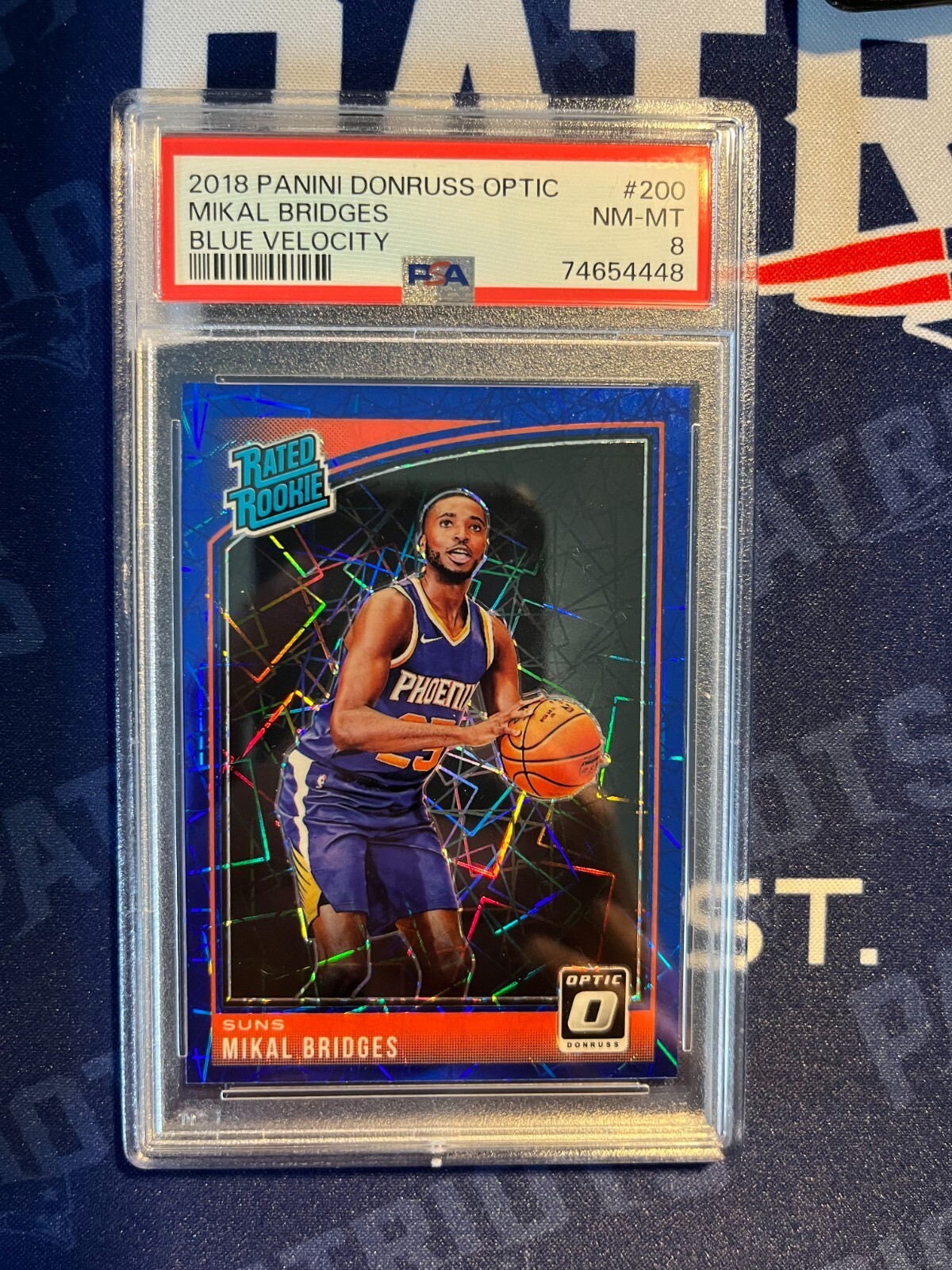 2018-19 Donruss Optic Mikal Bridges Blue Velocity Card No. 200 PSA 8