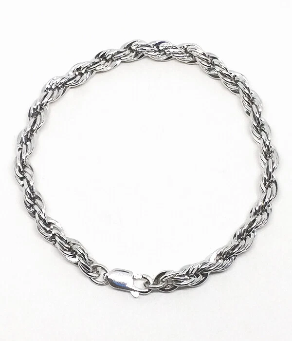 925 Sterling Silver Heavy French Weave Rope Chain Bracelet. 7-1/4