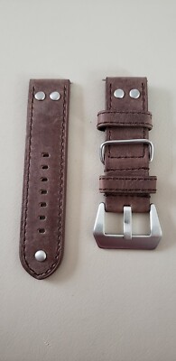 Brown Leather Strap Orange With Buckle 24mm fits Panerai 