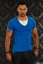 Herren Under-Over Shirt Gr. M Blau ReRock T-Shirt V-Ausschnitt Knopfleiste Style