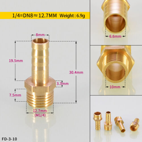 4mm-19mm Brass Male Thread x Hose Barb Tail Adapter Connector BSP 1/8" 1/4" 3/8" - Picture 13 of 25