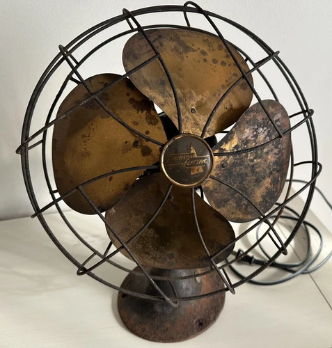 Antique Emerson Electric 6250-K Brass Blade Oscillating Desk Fan RUNS QUIET