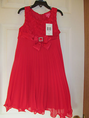 NWT Girls RED ROSETTE PLEATED SATIN BOW WEDDING, EASTER,Quinceañera DRESS,Size 6