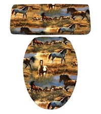 Wild Horses Cowgirl Cowboy Bathroom Decor Elongated Toilet Seat Lid Cover Set
