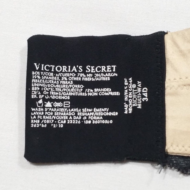 Victoria's Secret Size 34D Black Biofit Multi-Way Bra Strapless Floral Lace