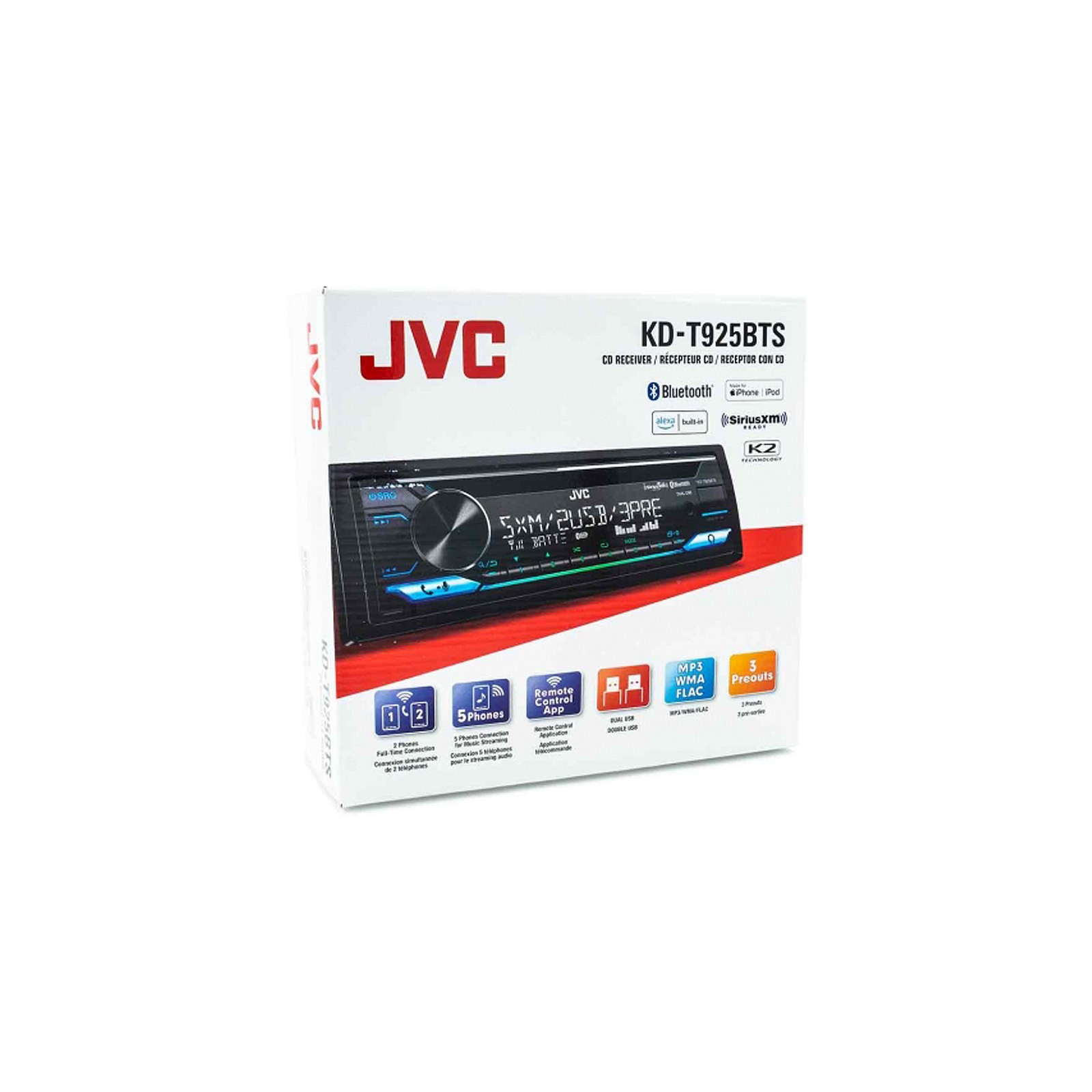 JVC KD-T925BTS Single DIN Bluetooth CD Player USB AUX AM/FM Stereo Receiver