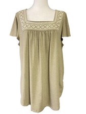 Adrianna Papell Blouse Womens 1X Beige Square Neck Flutter Sleeve Tunic Top