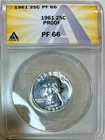 1961 Proof Silver Washington Quarter, ANACS PF-66