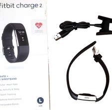 Fitbit Charge 2 Heart Rate Activity Tracker Silver Black Bundle - Tested